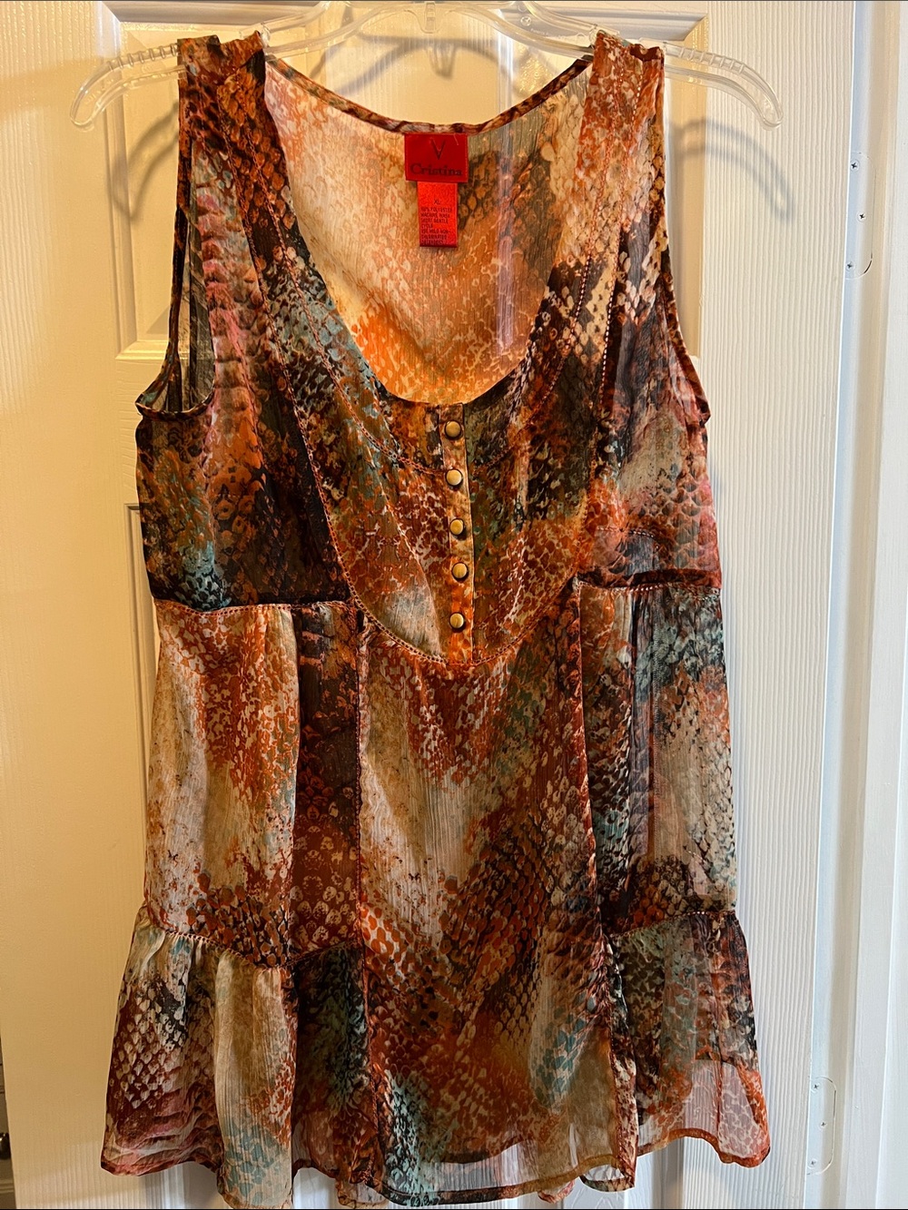 Cristina Multicolor Snake-Print Ruffle Hem Sleeveless Top